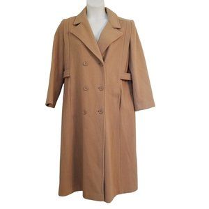 Wellington Fashions M Camel Tan Vintage Double Breasted Wool Trench Coat Pockets